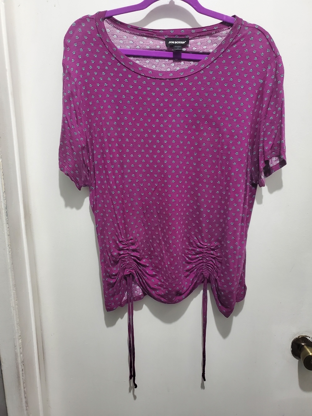 Joe Boxer Purple Drawstring Short Sleeve Top